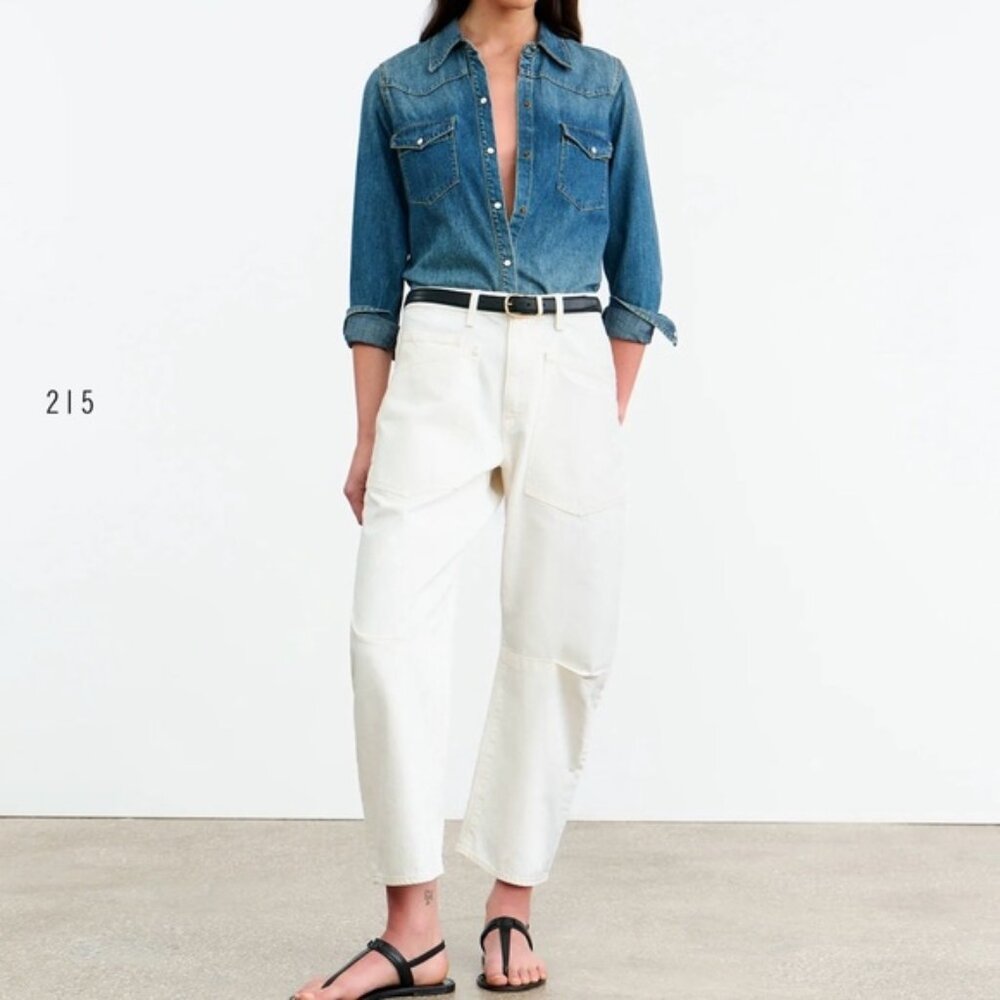 Nili Lotan Shon Barrel Leg Cropped Pant, white, size 8, never worn